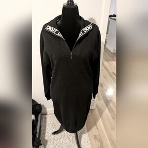 NEW DKNY Black half zip sweater dress tunic, size L